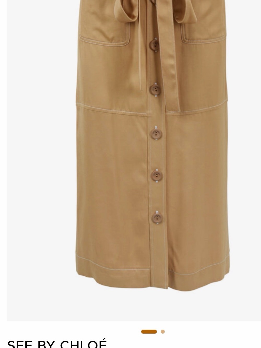 See By Chloé Camel Button-Front Midi Skirt with Tie Waist
